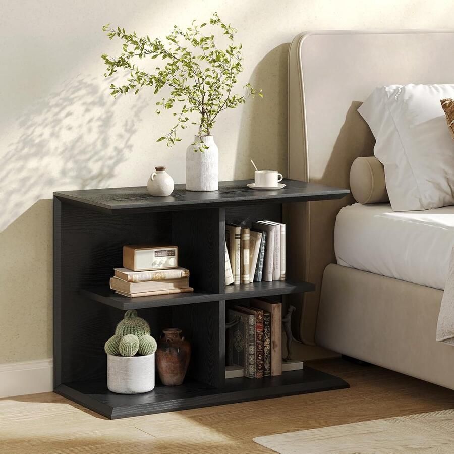 Tribesigns Bijzettafel 3 laags Sidetable 80x40x60cm Salontafel met 4 Planken Eindtafel Koffietafel voor Woonkamer Slaapkamer Entree Zwart