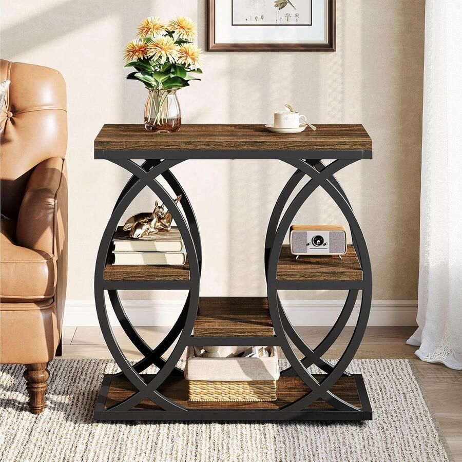 Tribesigns Bijzettafel 4-Shelf Sidetable 60x30x60cm Eindtafel Koffietafel voor Woonkamer Slaapkamer Entree Bruin