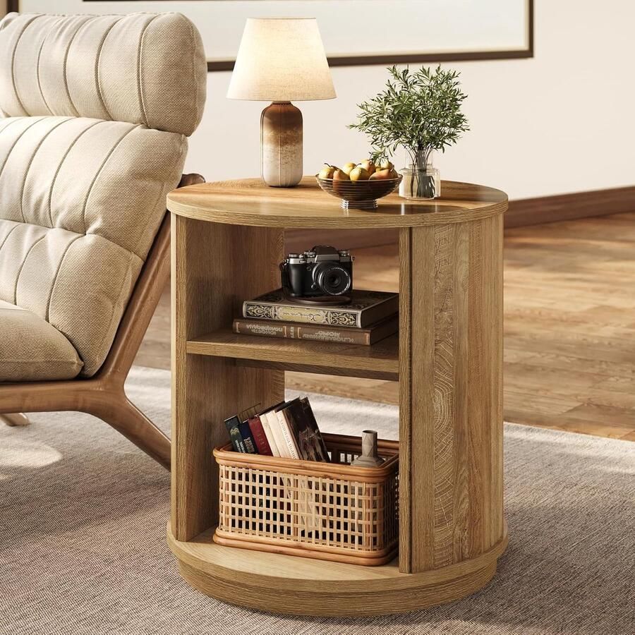 Tribesigns Bijzettafel met 3 Laags Opbergvak Bedtafel Nachtkastje 60 x 60 x 65 cm Nachtkastje Kleine Salontafel voor Woonkamer Slaapkamer Natuurlijke Kleuren