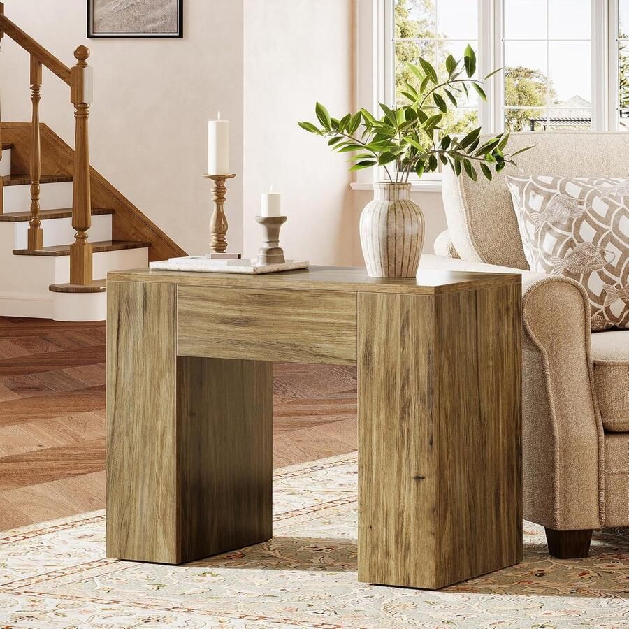 Tribesigns Bijzettafel Mid-Century Moderne Sofa Bijzettafel Heavy-Duty houten Voetstuk Tafel Sidetable voor Woonkamer Thuiskantoor 80 x 40 x 65.5 cm Bruin