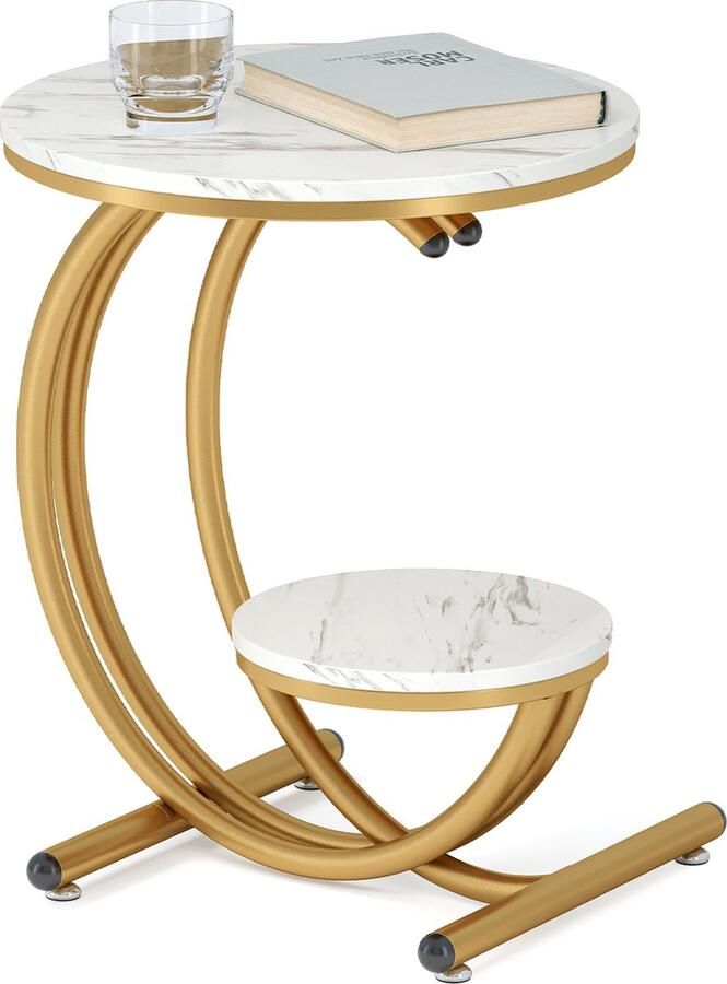 Tribesigns Bijzettafel Modern Design Nachtkastjes Koffietafel Wit Goud 50x50x60 cm