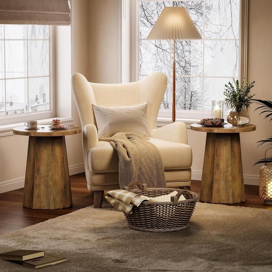 Tribesigns Bijzettafel Set van 2 Ronde Salontafel Bijzettafel Bruin Salontafel met achthoekige basis Sidetable voor Woonkamer Thuiskantoor 50 x 50 x 61 cm