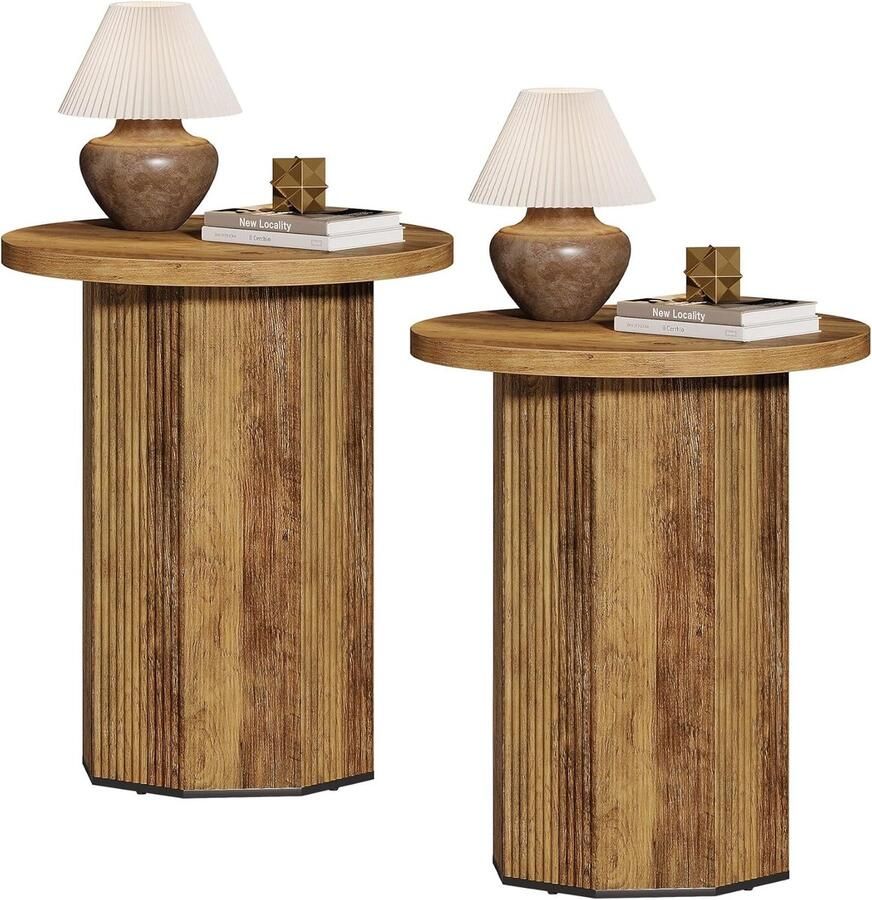 Tribesigns Bijzettafel Vierkant Tafeltje Bijzet Tafel Koffietafel Nachtkastje 60x30x60 cm Retro Houtnerf(2 Stuks)