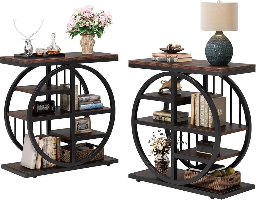 Tribesigns Bijzettafels- 60x30x67cm Bijzettafel Voor De Woonkamer Bijzettafel Van Hout En Metaal Bruin(2 Stuks)