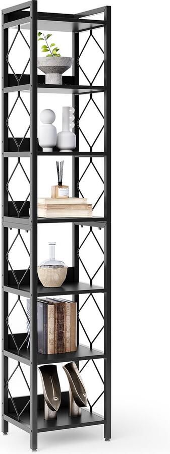 Tribesigns Boekenkast Boekenrek Hoekkast Hoekmeubel 7 Legplanken 34x34x200cm Zwart Vintage Bruin