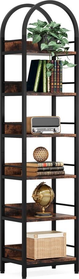 Tribesigns Boekenkast Boekenrek Industrieel 6 Lagen Hout Metaal 30 x 44 x 200cm Rustiek Bruin Zwart