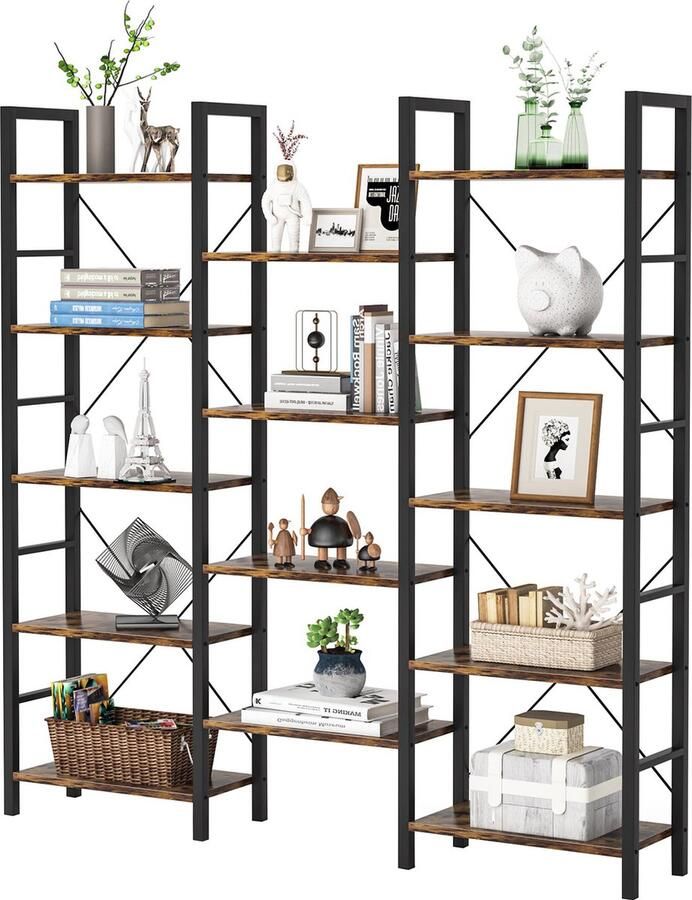 Tribesigns Boekenkast Boekenrek met 4 Planken Industrieel Spaanplaat Bruin Zwart 158 x 30 x 154 cm