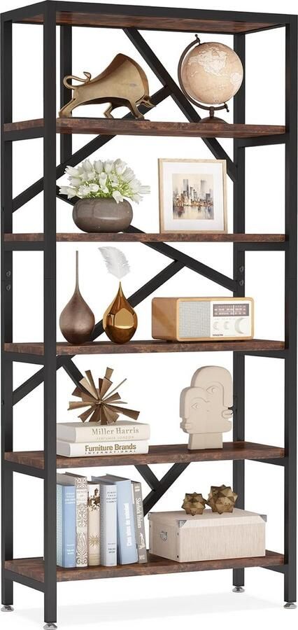 Tribesigns Boekenkast Boekenrek met 5 planken 180 x 80 x 30 cm Staande Plank met Stalen Frame Industrieel Ontwerp Bruin Zwart
