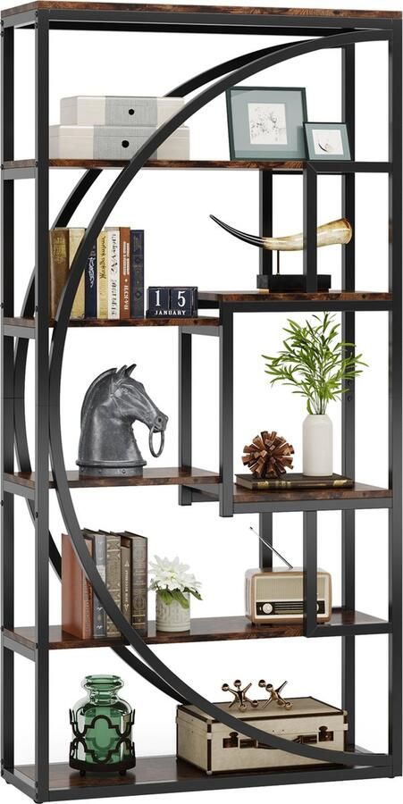 Tribesigns Boekenkast Boekenrek met 5 Planken Industrieel Vintage Geometrisch Ontwerp Bruin Zwart 80 x 30 x 180 cm