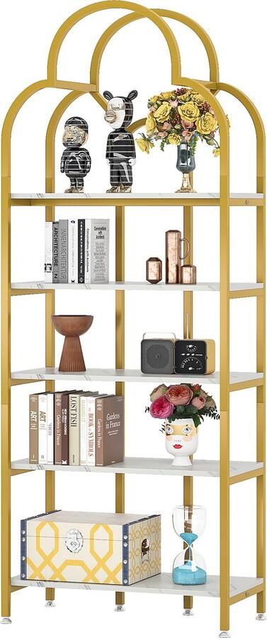 Tribesigns Boekenkast Boekenrek met 5 Planken Modern Kasten Spaanplaat Goud 75 x 30 x 192 cm