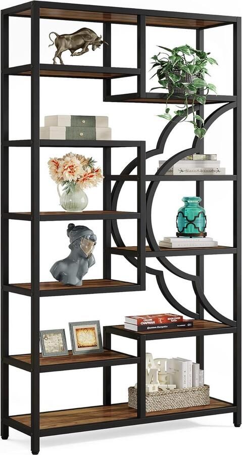 Tribesigns Boekenkast Boekenrek met 6 Planken Industrieel met 11 Open Opbergplanken Bruin Zwart 100 x 30 x 190 cm