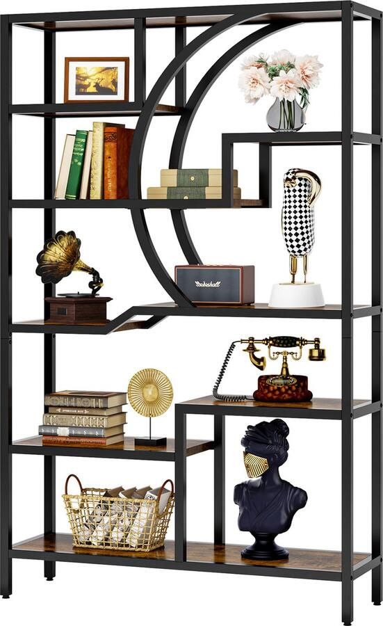 Tribesigns Boekenkast Boekenrek met 6 Planken Industrieel Spaanplaat Bruin Zwart 100 x 30 x 175 cm