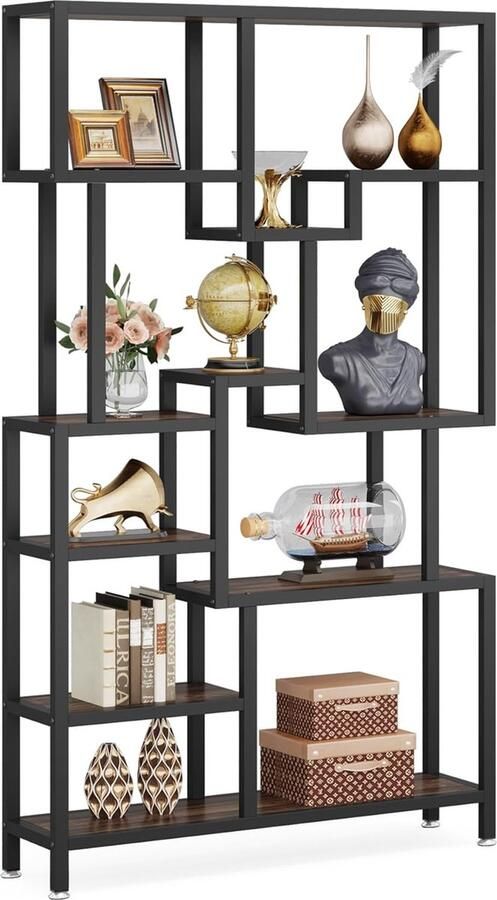 Tribesigns Boekenkast Boekenrek met 7 Planken Industrieel Spaanplaat Bruin Zwart 100 x 30 x 180 cm