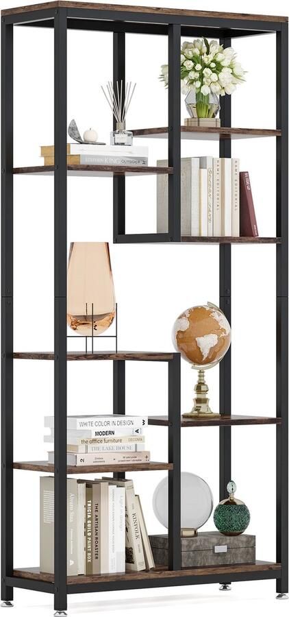 Tribesigns Boekenkast Kasten 6 Lagen Metaal & Hout Boekenrek 175 x 80 x 30 cm Industrieel ontwerp Vintage Bruin