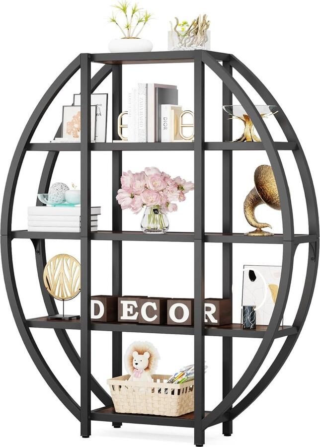 Tribesigns Boekenrek Boekenkast Industrieel 5 Lagen Hout Metaal Bruin Zwart 140 x 30 x 176cm