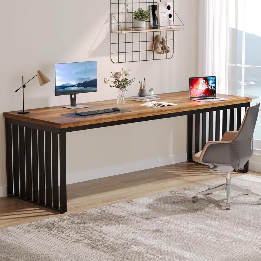 Tribesigns Bureau Computerbureau Computer tafel Bureautafel Desk 180 x 60 x 76 cm Metalen Frame Hout Look Bruin