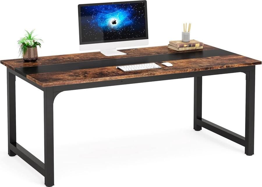 Tribesigns Bureau Computerbureau Computer Tafel Bureautafel Vintage Bruinzwart 160 x 80 x 75cm