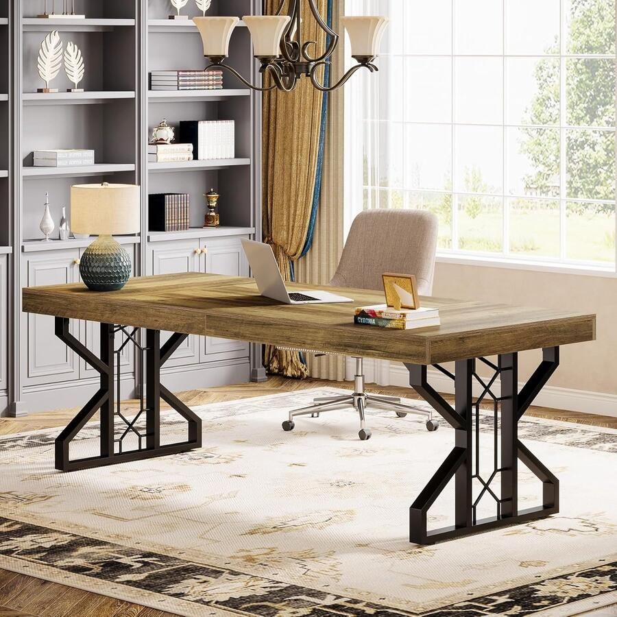 Tribesigns Bureau Computerbureau extra dik houten tafelblad en metalen frame Computertafel Bureautafel voor Thuiskantoor 160 x 80 x 75 cm Bruin