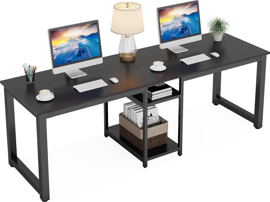 Tribesigns Bureau Dubbel Lang Bureau Computerbureau Computer Tafel Bureautafel Zwart 200 x 60 x 75 cm