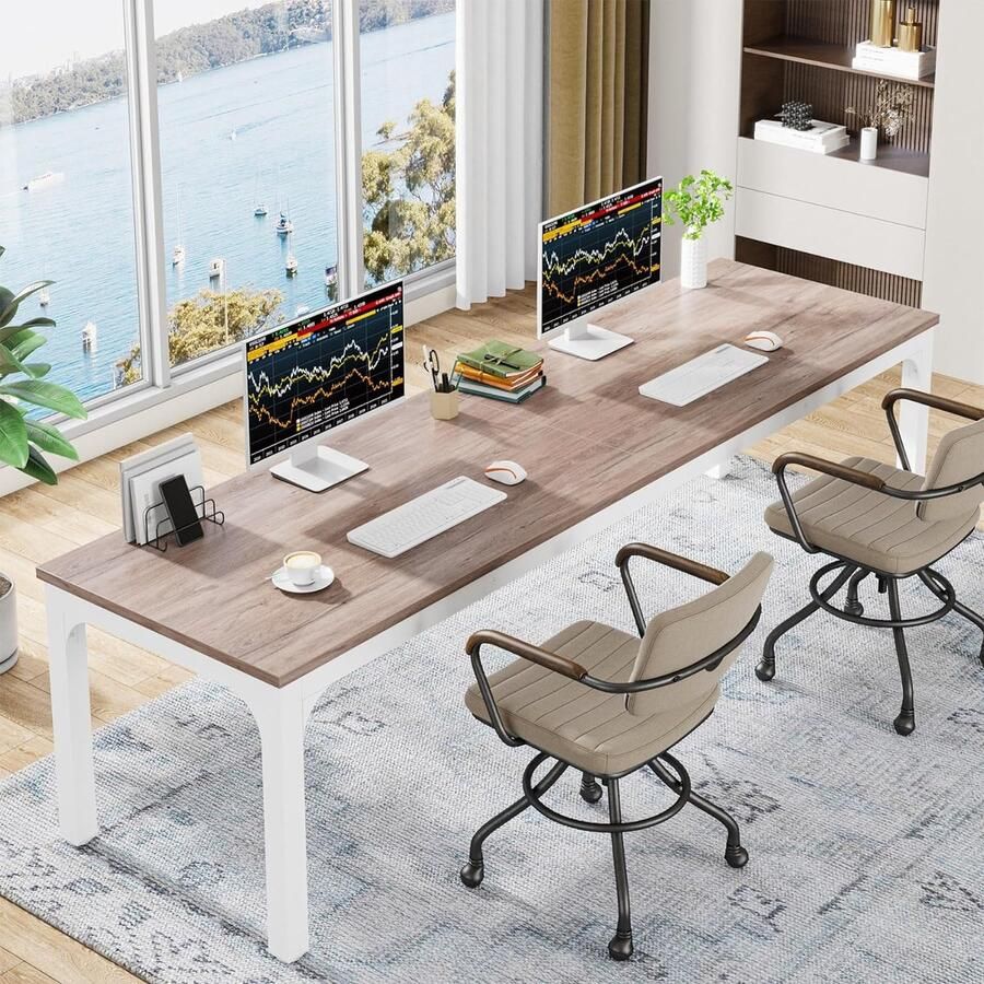 Tribesigns Bureau Dubbel Lang Bureau Computerbureau Computertafel Bureautafel voor Thuiskantoor 200 x 70 x 75 cm Eik