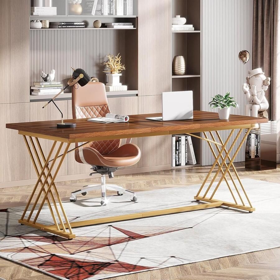 Tribesigns Bureau Modern Bureau Computerbureau Computer Tafel Bureautafel Bruin Goud 160 x 80 x 75 cm