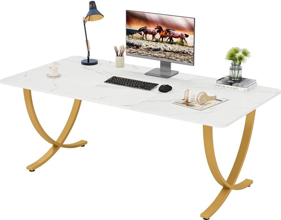 Tribesigns Bureau Wit Goud Modern Computerbureau Computer Tafel Bureautafel 160 x 80 x 75 cm