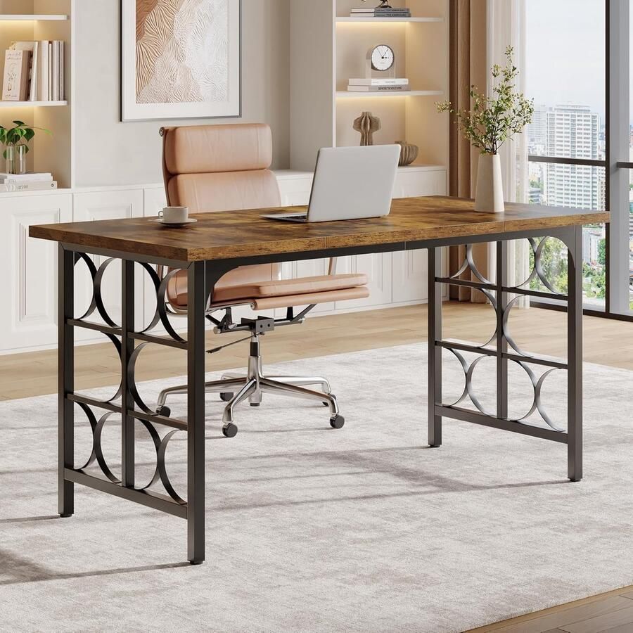 Tribesigns Computerbureau Bureau industrieel met stevige metalen poten Computerbureau voor Studeerkamer Schrijftafel Werkplek 139 x 70 x 75 cm bruin