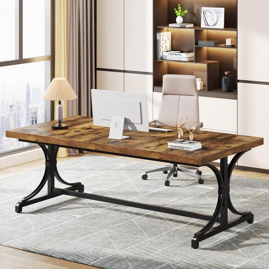 Tribesigns Computertafel Bureau Met Dikker Frame Industrieel Vintage Bruin Zwart 160 x 80 x 75 cm