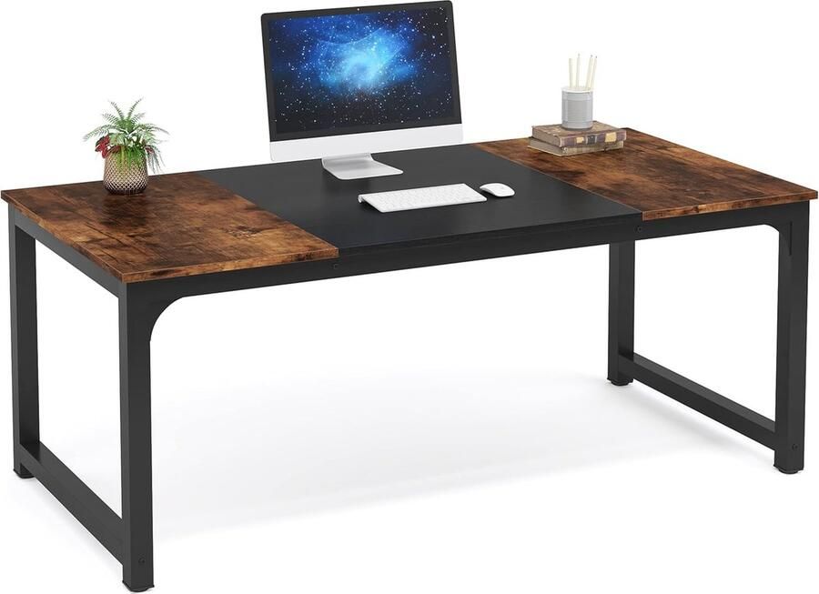 Tribesigns Computertafel Bureau Met Dikker Frame Industrieel Vintage Bruin Zwart 160 x 80 x 75 cm