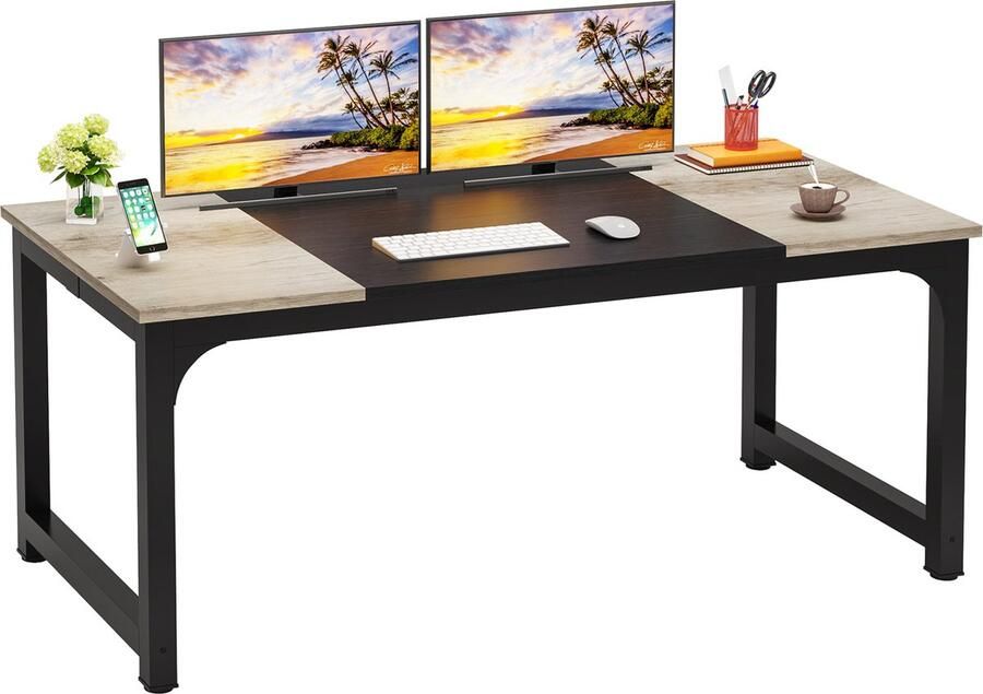 Tribesigns Computertafel Bureau Met Dikker Frame Industrieel Vintage Grijs Zwart 180 x 80 x 75 cm