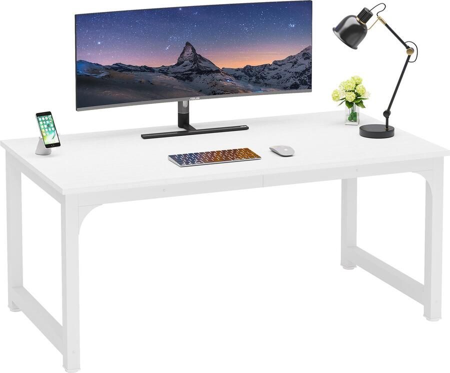 Tribesigns Computertafel Bureau Met Dikker Frame Industrieel Vintage Wit 160 x 80 x 75 cm