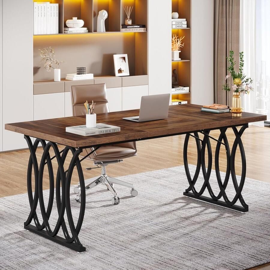 Tribesigns Computertafel Bureau voor Thuiskantoor Met Zwart Poten Modern Bruin en Zwart 160 x 80 x 75 cm