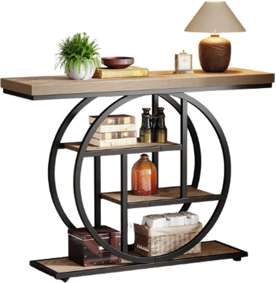 Tribesigns LiveTastic Consol tafel – Consoletafel Wandtafel – Entreetafel -Sidetable Industriëel 4 Lagen Opbergruimte – Gang – Hout – Metaal – 105 cm – Hal Woonkamer – Slaapkamer -Licht Bruin
