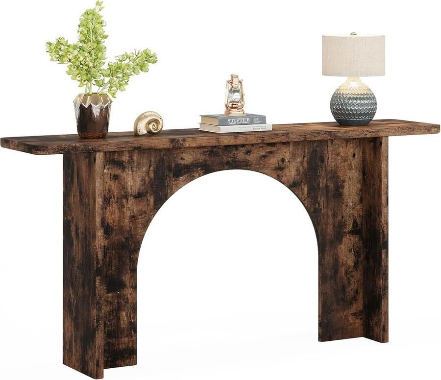 Tribesigns Console Tafel Bijzettafel Sidetable Boerderij met gebogen boogbeugel Houten Rustiek Bruin 160 x 30 x 80 cm
