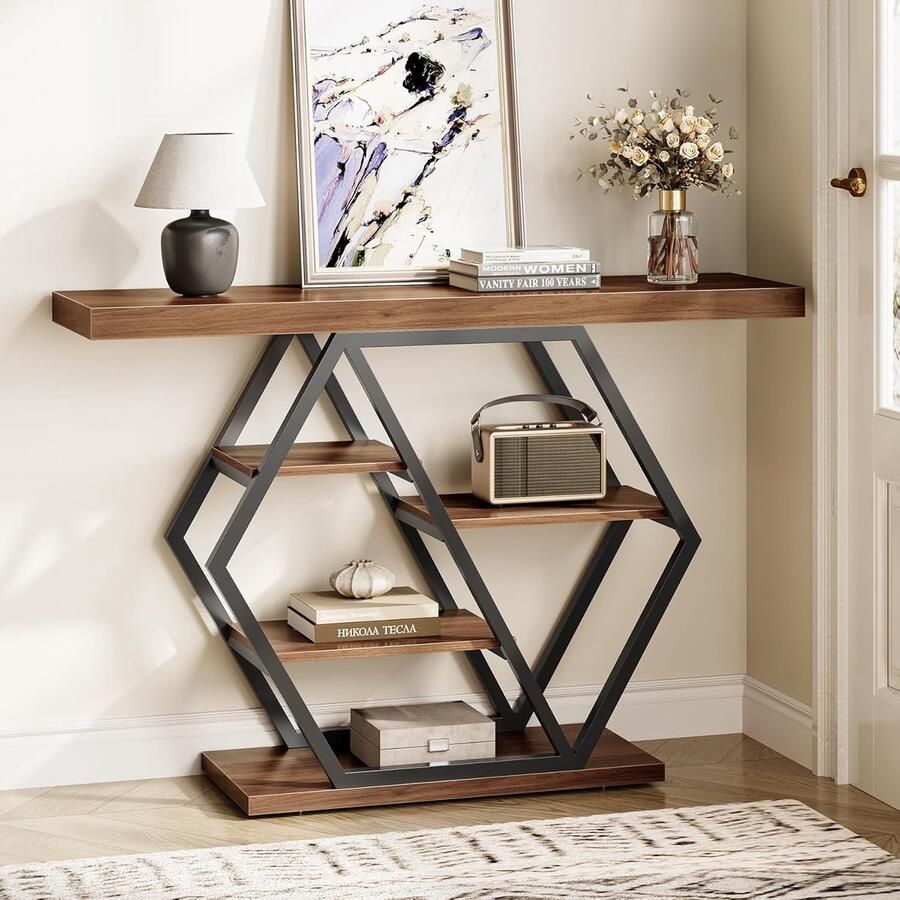 Tribesigns Console Tafel Bijzettafel Sidetable Industrieel Houten Natuurlijk Hout 100 x 30 x 80 cm Bruin