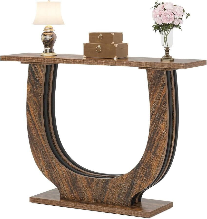 Tribesigns Console Tafel Bijzettafel Sidetable Industrieel met een U-basis Rustiek Bruin 105 x 30 x 80 cm