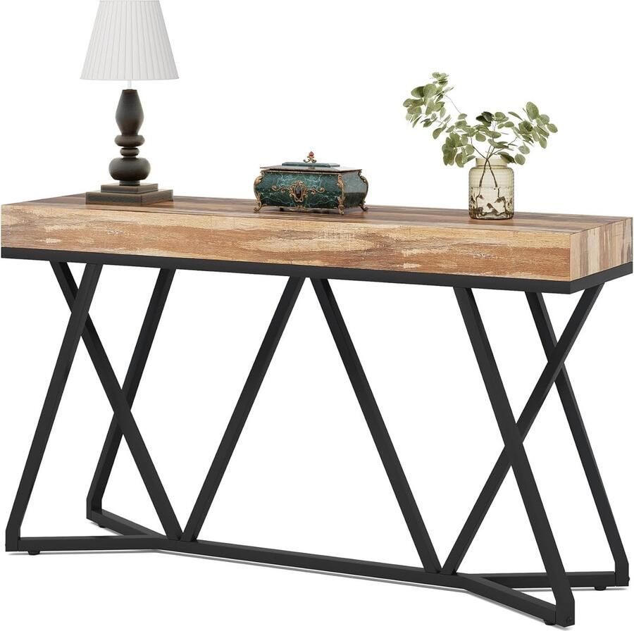 Tribesigns Console Tafel Bijzettafel Sidetable Industrieel met unieke metalen basis Rustiek Bruin 140 x 30 x 90 cm
