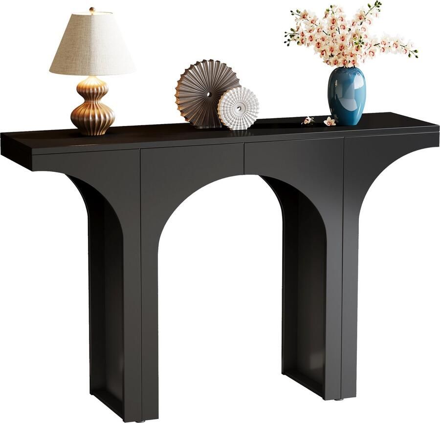 Tribesigns Console Tafel Bijzettafel Sidetable Morden met Boogbasis Houten Zwart 120 x 30 x 86 cm