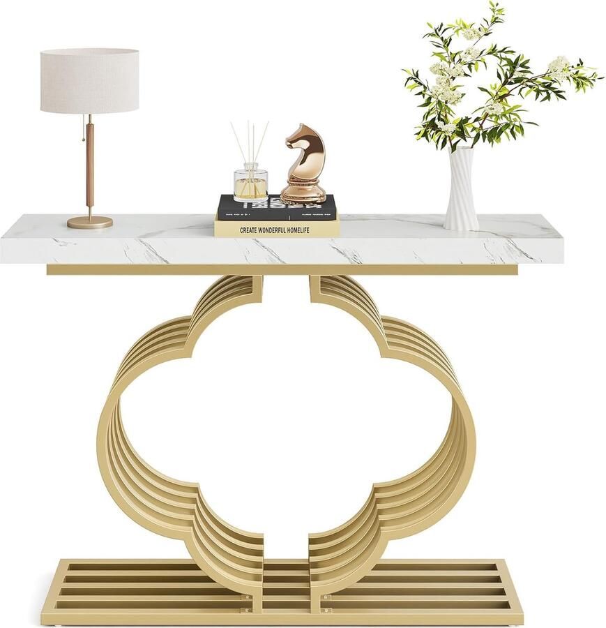 Tribesigns Console Tafel Bijzettafel Sidetable Morden met Metalen Frame Wit en Goud 105 x 30 x 80 cm