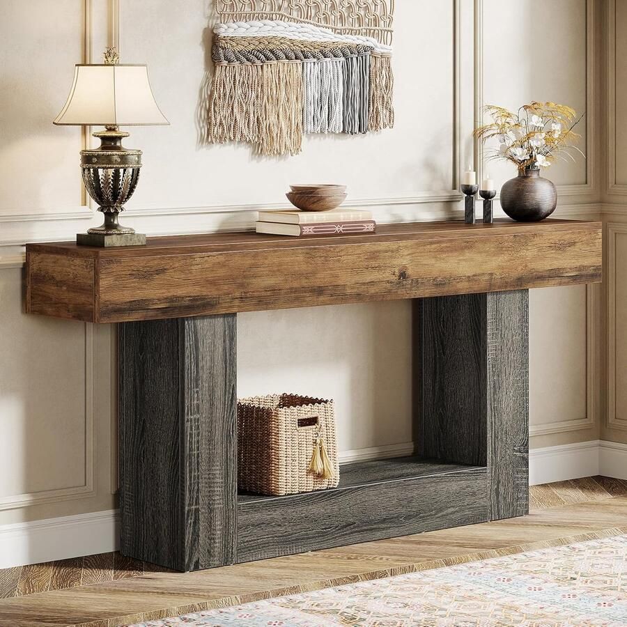 Tribesigns Console Tafel Dressoirtafel Industrieel Bijzettafel Hout Zwart Bruin 30 x 160 x 82 cm