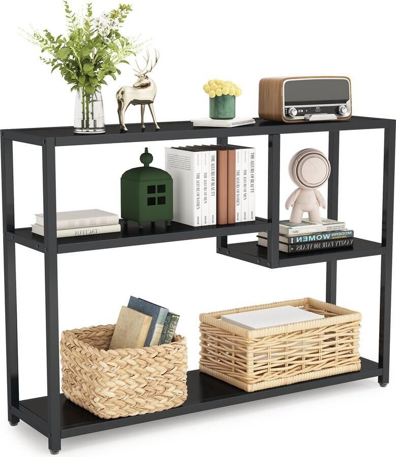 Tribesigns Console Tafel Dressoirtafel Industrieel Bijzettafel Hout Metaal Zwart 30 x 108 x 85 cm