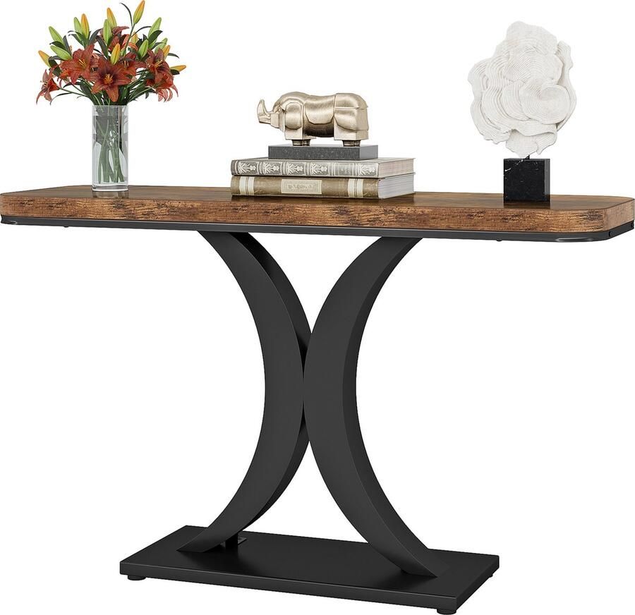 Tribesigns Console Tafel Dressoirtafel Industrieel Bijzettafel Hout Metaal Zwart Bruin 30 x 100 x 81 cm