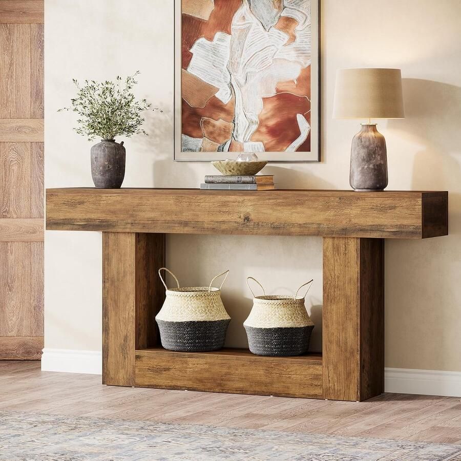 Tribesigns Consoletafe 2 Tier Sidetable met opbergruimte Bruin 160 x 30 x 82cm Console Tafel voor Hal Woonkamer Entree