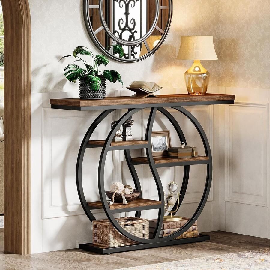 Tribesigns Consoletafe Industriële 4 tier Consoletafe Bruin 120 x 30 x 90 cm Console Tafel voor Hal Woonkamer Entree Foyer
