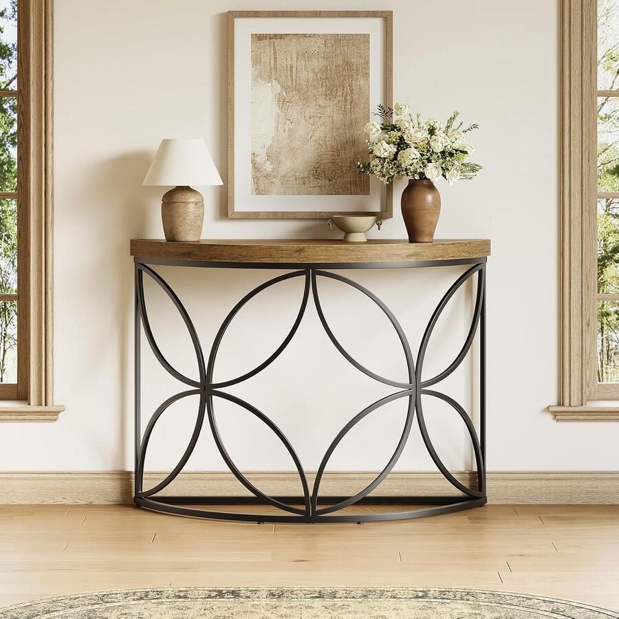 Tribesigns Consoletafe Industriële Smalle Consoletafel Achter de Bank 110 x 35 x 80 cm Console Tafel voor Hal Woonkamer Entree Foyer Vintage Bruin + Zwart