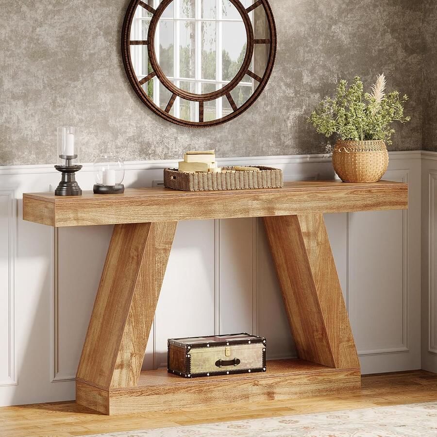 Tribesigns Consoletafel Dressoirtafel Industrieel Bijzettafel Hout Metaal Natuurlijk Bruin 30 x 140 x 80 cm