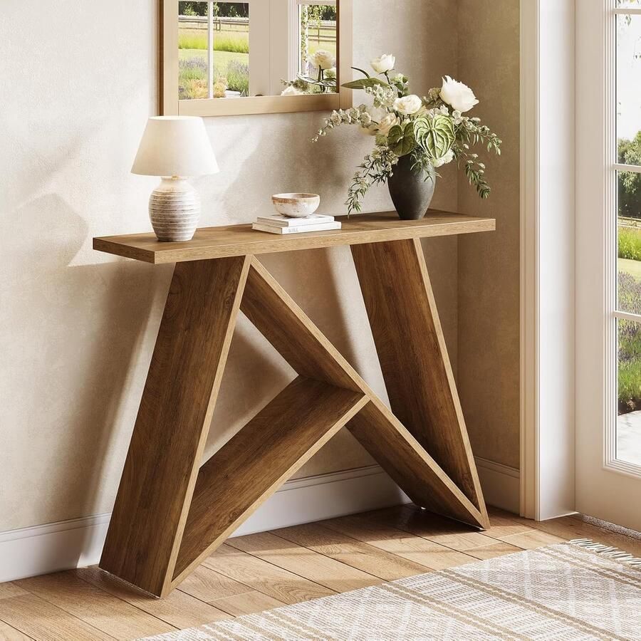 Tribesigns Consoletafel Kleine Console Tafel Bruin 105 x 30 x 82 cm Smalle Landelijke Salontafel met Opbergruimte voor Hal Woonkamer Entree
