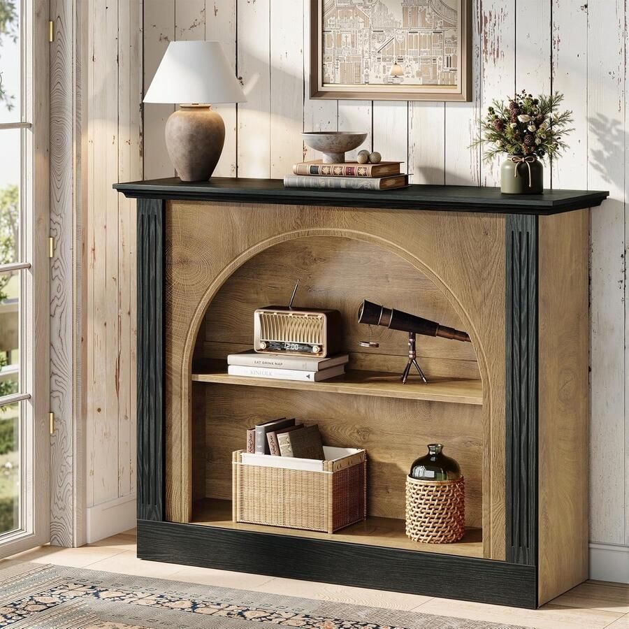 Tribesigns Consoletafel Sidetable 3 Laags Opbergruimte Bruin en Zwart 110 x 30 x 90 cm Console Tafel met Opbergruimte voor Hal Woonkamer Entree