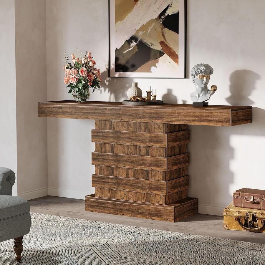 Tribesigns Consoletafel Sidetable Console Haltafel Metaal Hout Bruin Industrieel 160 x 80 x 30 cm Console Tafel voor Hal Woonkamer Entree