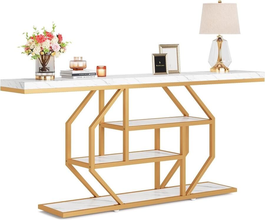 Tribesigns Consoletafel Sidetable Console Haltafel Metaal Hout Moderne Gouden 180 x 30 x 87 cm Console Tafel voor Hal Woonkamer Entree